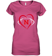 Load image into Gallery viewer, Nebraska Cornhuskers Large Heart  Football  Team Premium Women's V-Neck T-Shirt
