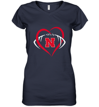 Load image into Gallery viewer, Nebraska Cornhuskers Large Heart  Football  Team Premium Women's V-Neck T-Shirt
