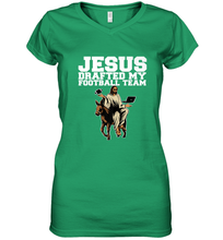 Load image into Gallery viewer, Jesus Drafted My Football Team Fantasy Football Women's V-Neck T-Shirt
