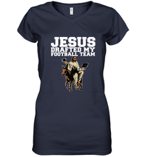 Load image into Gallery viewer, Jesus Drafted My Football Team Fantasy Football Women's V-Neck T-Shirt
