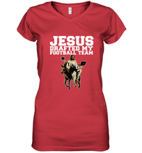 Load image into Gallery viewer, Jesus Drafted My Football Team Fantasy Football Women's V-Neck T-Shirt
