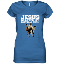 Load image into Gallery viewer, Jesus Drafted My Football Team Fantasy Football Women's V-Neck T-Shirt
