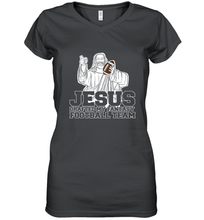 Load image into Gallery viewer, Jesus Drafted My Football Team Fantasy Football Draft Day Women's V-Neck T-Shirt
