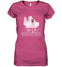 Load image into Gallery viewer, Jesus Drafted My Football Team Fantasy Football Draft Day Women's V-Neck T-Shirt

