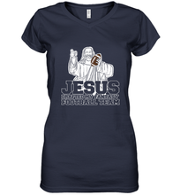 Load image into Gallery viewer, Jesus Drafted My Football Team Fantasy Football Draft Day Women's V-Neck T-Shirt
