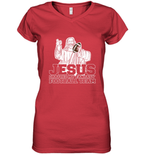 Load image into Gallery viewer, Jesus Drafted My Football Team Fantasy Football Draft Day Women's V-Neck T-Shirt
