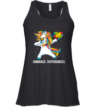 Load image into Gallery viewer, Autism Awareness Embrace Differences Dabbing Unicorn Women's Racerback Tank
