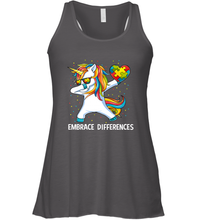 Load image into Gallery viewer, Autism Awareness Embrace Differences Dabbing Unicorn Women's Racerback Tank
