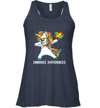 Load image into Gallery viewer, Autism Awareness Embrace Differences Dabbing Unicorn Women's Racerback Tank
