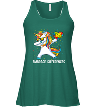 Load image into Gallery viewer, Autism Awareness Embrace Differences Dabbing Unicorn Women's Racerback Tank
