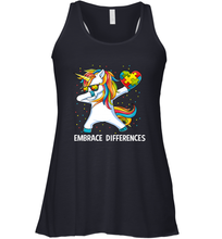Load image into Gallery viewer, Autism Awareness Embrace Differences Dabbing Unicorn Women's Racerback Tank

