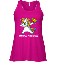Load image into Gallery viewer, Autism Awareness Embrace Differences Dabbing Unicorn Women's Racerback Tank
