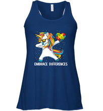 Load image into Gallery viewer, Autism Awareness Embrace Differences Dabbing Unicorn Women's Racerback Tank

