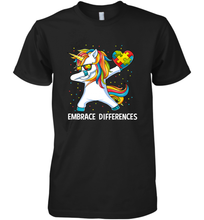 Load image into Gallery viewer, Autism Awareness Embrace Differences Dabbing Unicorn Men's Premium T-Shirt
