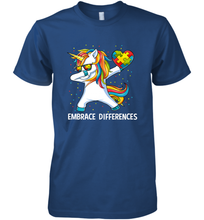 Load image into Gallery viewer, Autism Awareness Embrace Differences Dabbing Unicorn Men's Premium T-Shirt
