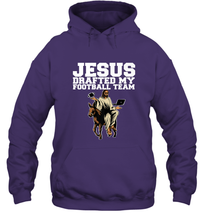 Load image into Gallery viewer, Jesus Drafted My Football Team Fantasy Football Hooded Sweatshirt
