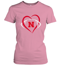 Load image into Gallery viewer, Nebraska Cornhuskers Large Heart  Football  Team Premium Women's T-Shirt
