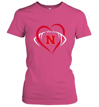 Load image into Gallery viewer, Nebraska Cornhuskers Large Heart  Football  Team Premium Women's T-Shirt
