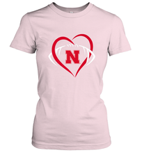 Load image into Gallery viewer, Nebraska Cornhuskers Large Heart  Football  Team Premium Women's T-Shirt

