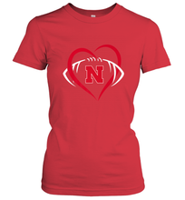 Load image into Gallery viewer, Nebraska Cornhuskers Large Heart  Football  Team Premium Women's T-Shirt
