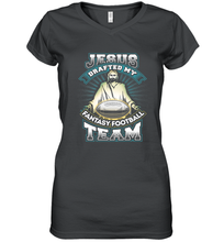 Load image into Gallery viewer, Jesus Drafted My Fantasy Football Women's V-Neck T-Shirt
