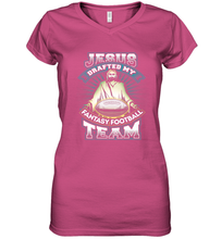 Load image into Gallery viewer, Jesus Drafted My Fantasy Football Women's V-Neck T-Shirt
