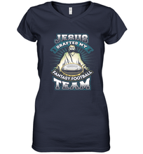 Load image into Gallery viewer, Jesus Drafted My Fantasy Football Women's V-Neck T-Shirt
