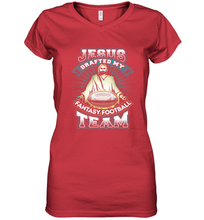 Load image into Gallery viewer, Jesus Drafted My Fantasy Football Women's V-Neck T-Shirt
