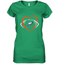 Load image into Gallery viewer, NFL Philadelphia Eagles Heart Love Football Women's V-Neck T-Shirt
