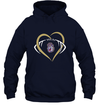 Load image into Gallery viewer, James Madison Dukes Large Heart  Football  Team Hooded Sweatshirt
