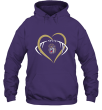Load image into Gallery viewer, James Madison Dukes Large Heart  Football  Team Hooded Sweatshirt
