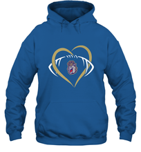 Load image into Gallery viewer, James Madison Dukes Large Heart  Football  Team Hooded Sweatshirt
