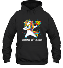 Load image into Gallery viewer, Autism Awareness Embrace Differences Dabbing Unicorn Hooded Sweatshirt
