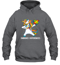 Load image into Gallery viewer, Autism Awareness Embrace Differences Dabbing Unicorn Hooded Sweatshirt
