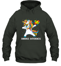 Load image into Gallery viewer, Autism Awareness Embrace Differences Dabbing Unicorn Hooded Sweatshirt
