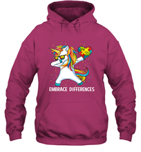 Load image into Gallery viewer, Autism Awareness Embrace Differences Dabbing Unicorn Hooded Sweatshirt
