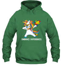 Load image into Gallery viewer, Autism Awareness Embrace Differences Dabbing Unicorn Hooded Sweatshirt

