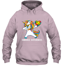 Load image into Gallery viewer, Autism Awareness Embrace Differences Dabbing Unicorn Hooded Sweatshirt
