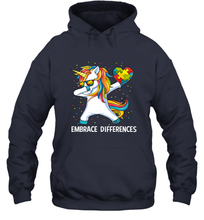 Load image into Gallery viewer, Autism Awareness Embrace Differences Dabbing Unicorn Hooded Sweatshirt
