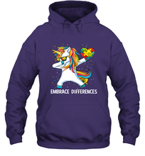 Load image into Gallery viewer, Autism Awareness Embrace Differences Dabbing Unicorn Hooded Sweatshirt
