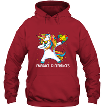 Load image into Gallery viewer, Autism Awareness Embrace Differences Dabbing Unicorn Hooded Sweatshirt
