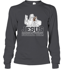 Load image into Gallery viewer, Jesus Drafted My Football Team Fantasy Football Draft Day Long Sleeve T-Shirt
