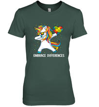 Load image into Gallery viewer, Autism Awareness Embrace Differences Dabbing Unicorn Women's Premium T-Shirt
