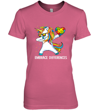 Load image into Gallery viewer, Autism Awareness Embrace Differences Dabbing Unicorn Women's Premium T-Shirt
