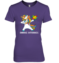 Load image into Gallery viewer, Autism Awareness Embrace Differences Dabbing Unicorn Women's Premium T-Shirt
