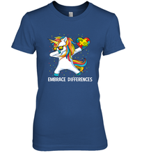 Load image into Gallery viewer, Autism Awareness Embrace Differences Dabbing Unicorn Women's Premium T-Shirt
