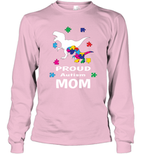 Load image into Gallery viewer, Proud Autism Mom T Rex Dinosaur Autism Awareness Long Sleeve T-Shirt
