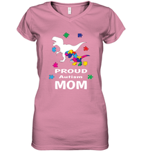 Load image into Gallery viewer, Proud Autism Mom T Rex Dinosaur Autism Awareness Women's V-Neck T-Shirt

