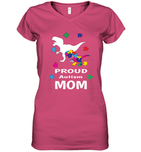 Load image into Gallery viewer, Proud Autism Mom T Rex Dinosaur Autism Awareness Women's V-Neck T-Shirt
