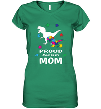 Load image into Gallery viewer, Proud Autism Mom T Rex Dinosaur Autism Awareness Women's V-Neck T-Shirt
